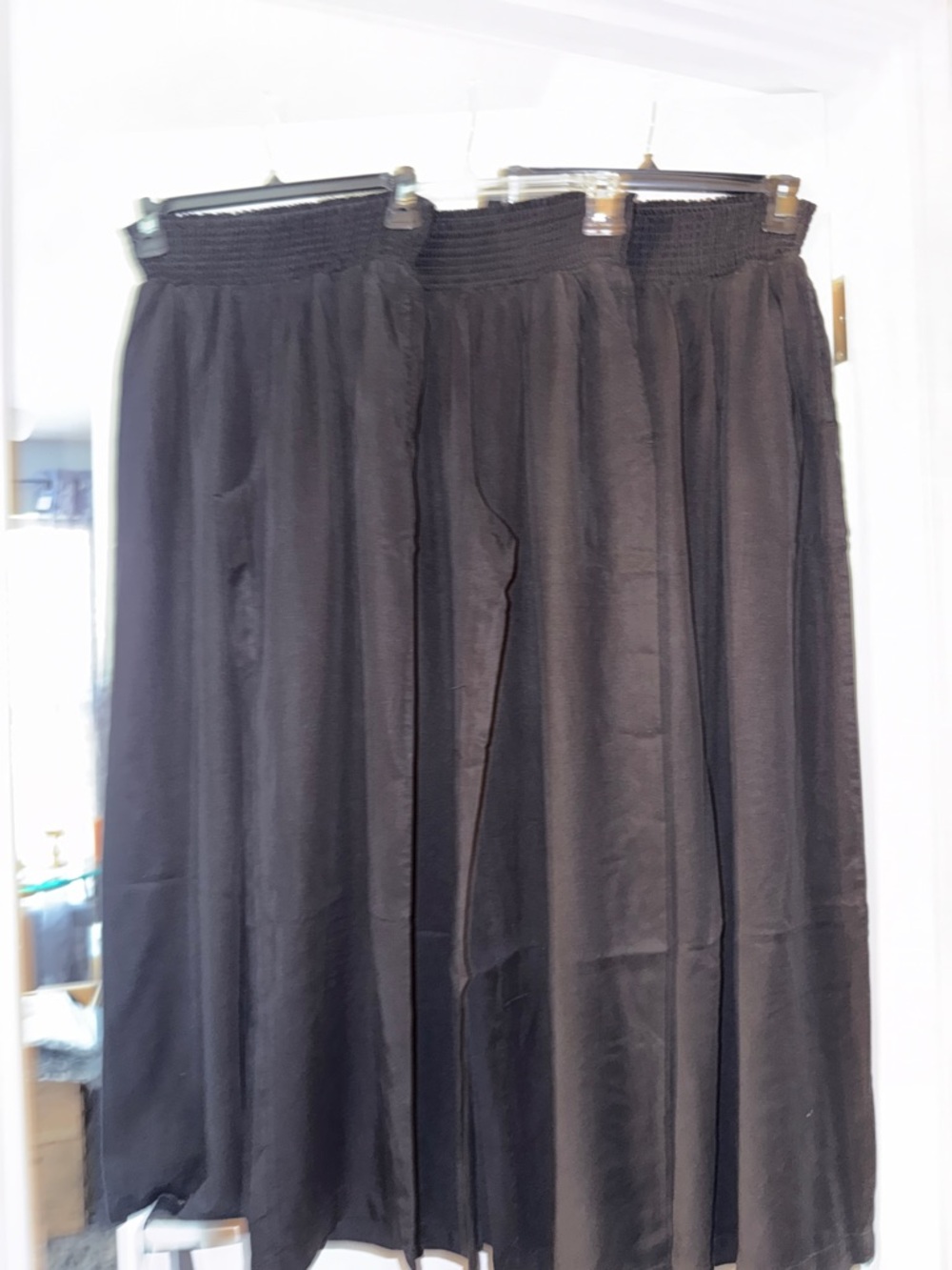 Love Tree Black Smocked-Waist Wide-Leg Pants